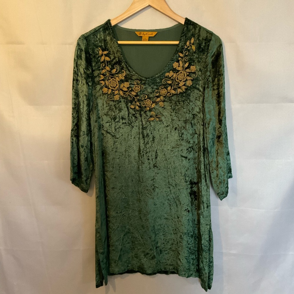 April Cornell Floral Embroidered Crushed Velvet Tunic Top